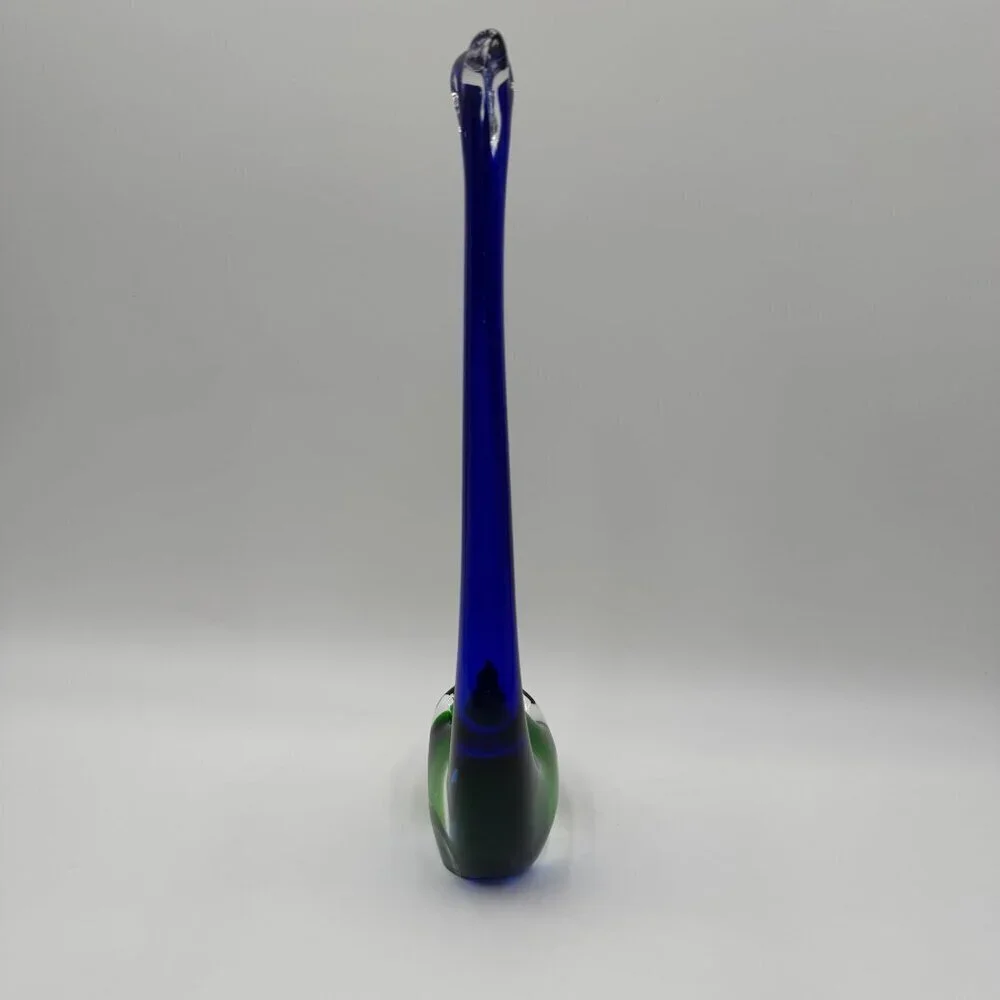 Vintage Blue Green Art Glass Long Neck Swan Figurine 13